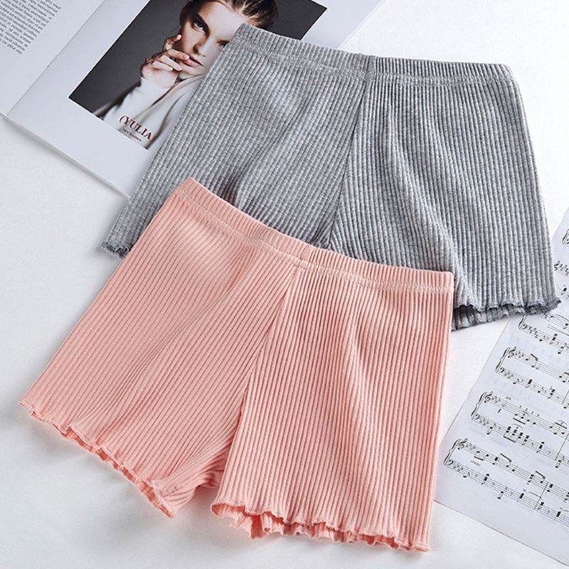 Women Summer Safety Pants Thread Ribbed Striped Seamless Stretchy Underpants