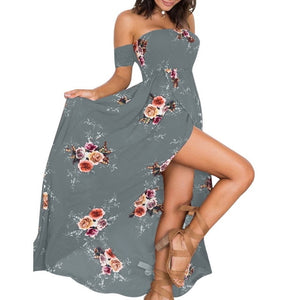 Beach Floral Print Dresses Sexy Chiffon Maxi Dress