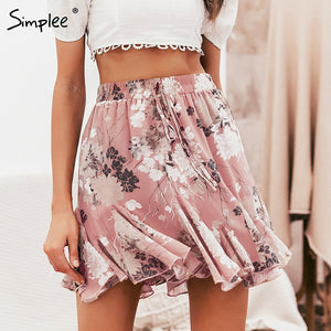 floral print women skirt Elastic high waist ruffled mini skirt