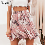 floral print women skirt Elastic high waist ruffled mini skirt