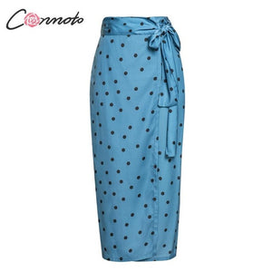 High Street Casual Long Skirt Female Wrap Sashes Blue Skirts