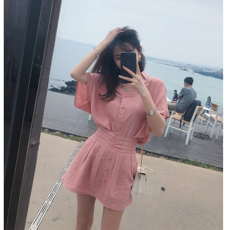 Summer Shirt Top + Mini Skirt Suits summer clothes