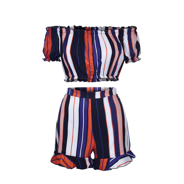 One-Shoulder Slim Sexy Party Short-Sleeved Two-Piece Suit