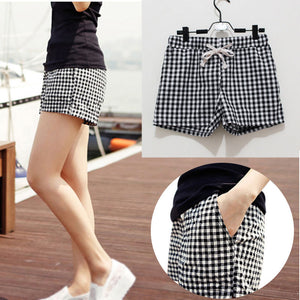 Women Plaid Shorts Casual Loose Elastic Waist