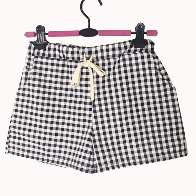Women Plaid Shorts Casual Loose Elastic Waist