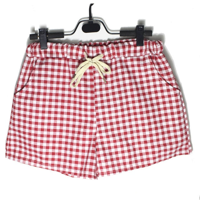 Women Plaid Shorts Casual Loose Elastic Waist