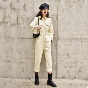 Fashion Long Sleeve Casual Loose Fit Denim Jumpsuit
