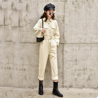 Fashion Long Sleeve Casual Loose Fit Denim Jumpsuit
