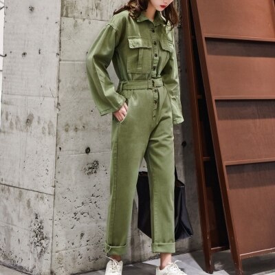 Fashion Long Sleeve Casual Loose Fit Denim Jumpsuit