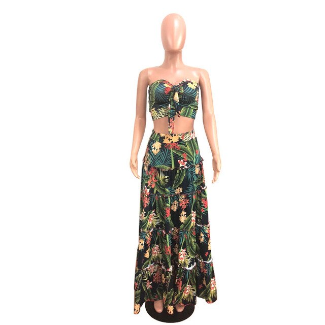 Off Shoulder 2 Pieces Bohemian Dress Long Womens Floral Print