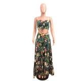 Off Shoulder 2 Pieces Bohemian Dress Long Womens Floral Print