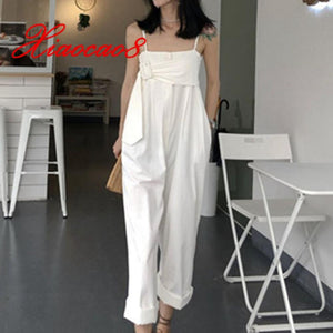 White yellow sling cotton jumpsuit summer romper fashion