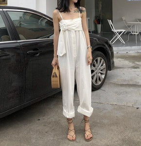 White yellow sling cotton jumpsuit summer romper fashion