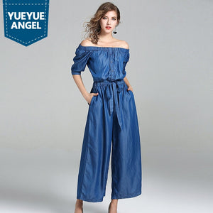 Loose Fit Casual Sashes Jumpsuits Female Ankle Length Pans Wide Leg pants