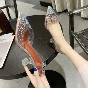 Transparent Crystal Thin Heels Slingback Pumps Women Shoes