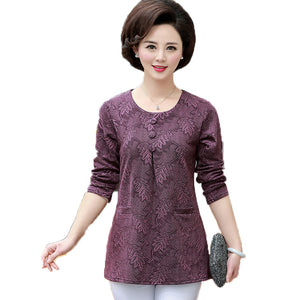 Spring Blouse Purple Green Red Flower pattern top