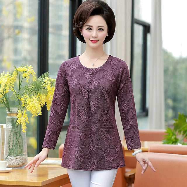 Spring Blouse Purple Green Red Flower pattern top