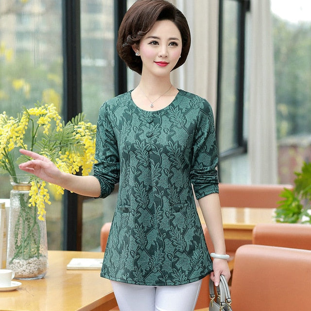 Spring Blouse Purple Green Red Flower pattern top