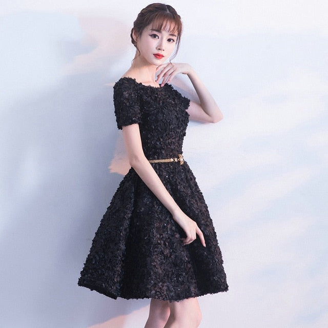 Candy Color Appliques Prom Dresses Short Sleeve Evening Party Dress
