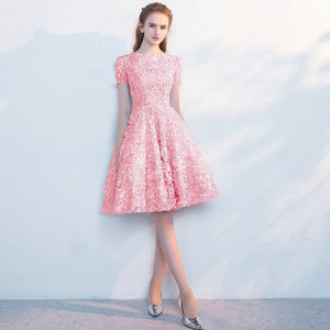 Candy Color Appliques Prom Dresses Short Sleeve Evening Party Dress