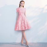 Candy Color Appliques Prom Dresses Short Sleeve Evening Party Dress
