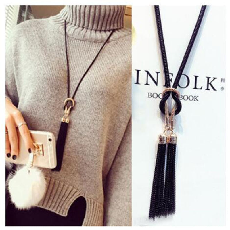 Female Pendant Necklace Tassel Long Winter Sweater Chain Necklace Women Necklaces