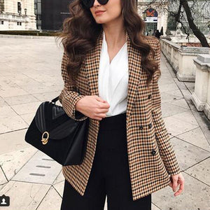 Women Plaid Blazers and Jackets Work Office Lady Suit