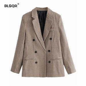 Women Plaid Blazers and Jackets Work Office Lady Suit
