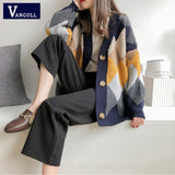 VANGULL Women Sweaters Autumn Winter Casual Plaid V-Neck Cardigans