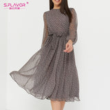Long Sleeve Women Dresses Casual O Neck Chiffon A LIne Dress Vintage Party Vestidos