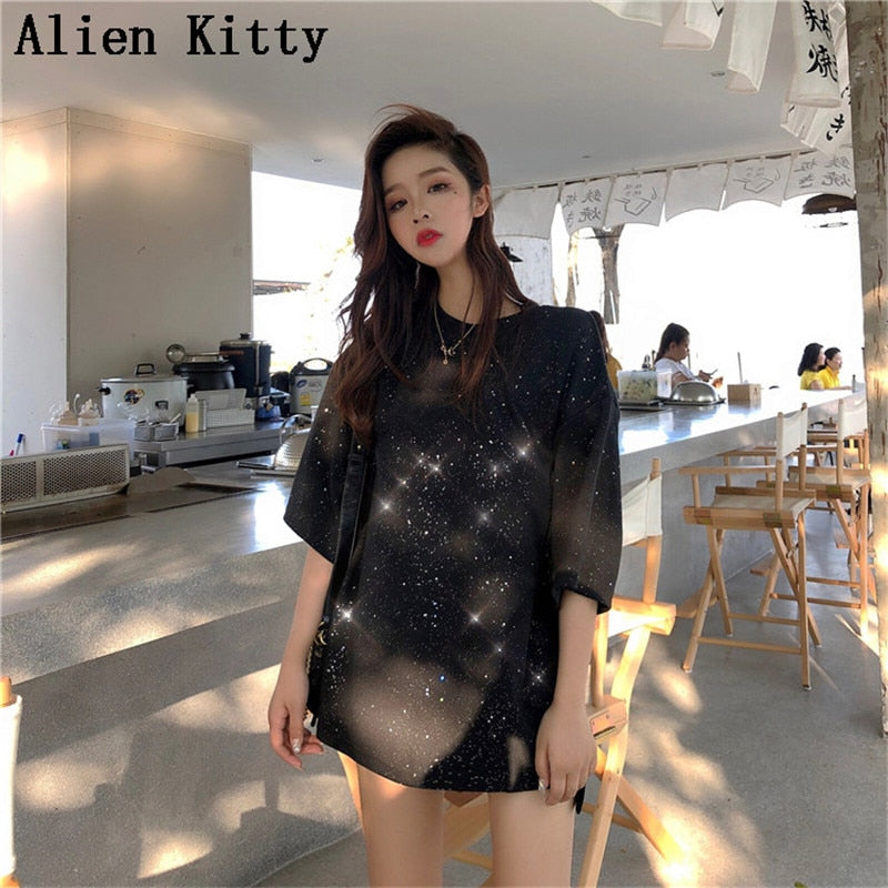 Loose Casual Fresh Vintage  O-Neck T shirt Polka Dots All Match Tops Summer Short Sleeve T-shirt