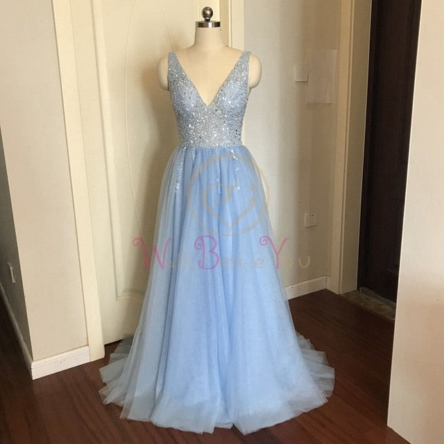 Prom Dresses  Pink High Split Tulle Sweep Train Sleeveless Evening Gown A-line Lace Up Backless