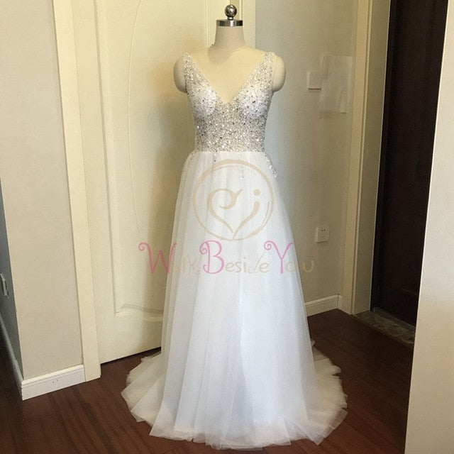 Prom Dresses  Pink High Split Tulle Sweep Train Sleeveless Evening Gown A-line Lace Up Backless