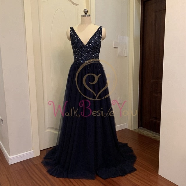 Prom Dresses  Pink High Split Tulle Sweep Train Sleeveless Evening Gown A-line Lace Up Backless