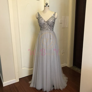 Prom Dresses  Pink High Split Tulle Sweep Train Sleeveless Evening Gown A-line Lace Up Backless