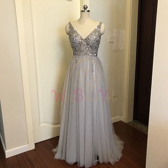 Prom Dresses  Pink High Split Tulle Sweep Train Sleeveless Evening Gown A-line Lace Up Backless