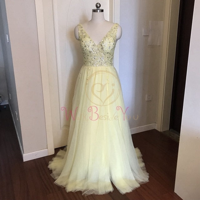 Prom Dresses  Pink High Split Tulle Sweep Train Sleeveless Evening Gown A-line Lace Up Backless
