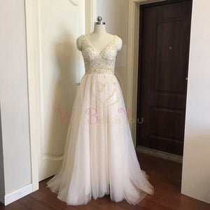 Prom Dresses  Pink High Split Tulle Sweep Train Sleeveless Evening Gown A-line Lace Up Backless
