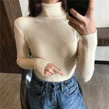 Women Knitted Ribbed Pullover Sweater Long Sleeve Turtleneck Slim Jumper