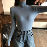 Women Knitted Ribbed Pullover Sweater Long Sleeve Turtleneck Slim Jumper