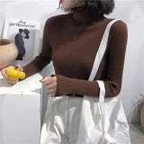 Women Knitted Ribbed Pullover Sweater Long Sleeve Turtleneck Slim Jumper