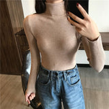Women Knitted Ribbed Pullover Sweater Long Sleeve Turtleneck Slim Jumper