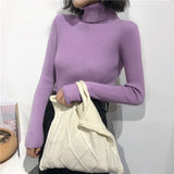 Women Knitted Ribbed Pullover Sweater Long Sleeve Turtleneck Slim Jumper