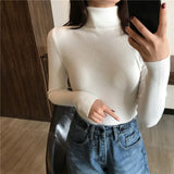 Women Knitted Ribbed Pullover Sweater Long Sleeve Turtleneck Slim Jumper