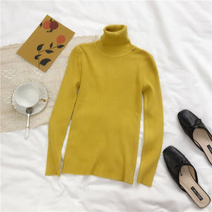 Women Knitted Ribbed Pullover Sweater Long Sleeve Turtleneck Slim Jumper