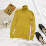 Women Knitted Ribbed Pullover Sweater Long Sleeve Turtleneck Slim Jumper