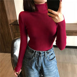 Women Knitted Ribbed Pullover Sweater Long Sleeve Turtleneck Slim Jumper