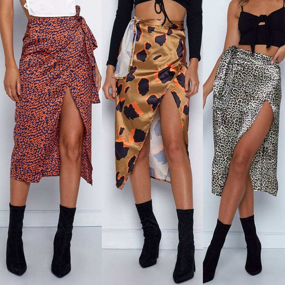 Women Skirt Fashion Sexy Print High Waist Irregular Split Bandage Pencil Skirt