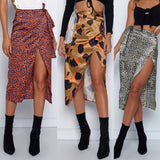 Women Skirt Fashion Sexy Print High Waist Irregular Split Bandage Pencil Skirt