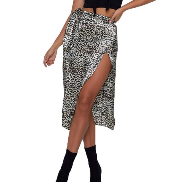 Women Skirt Fashion Sexy Print High Waist Irregular Split Bandage Pencil Skirt